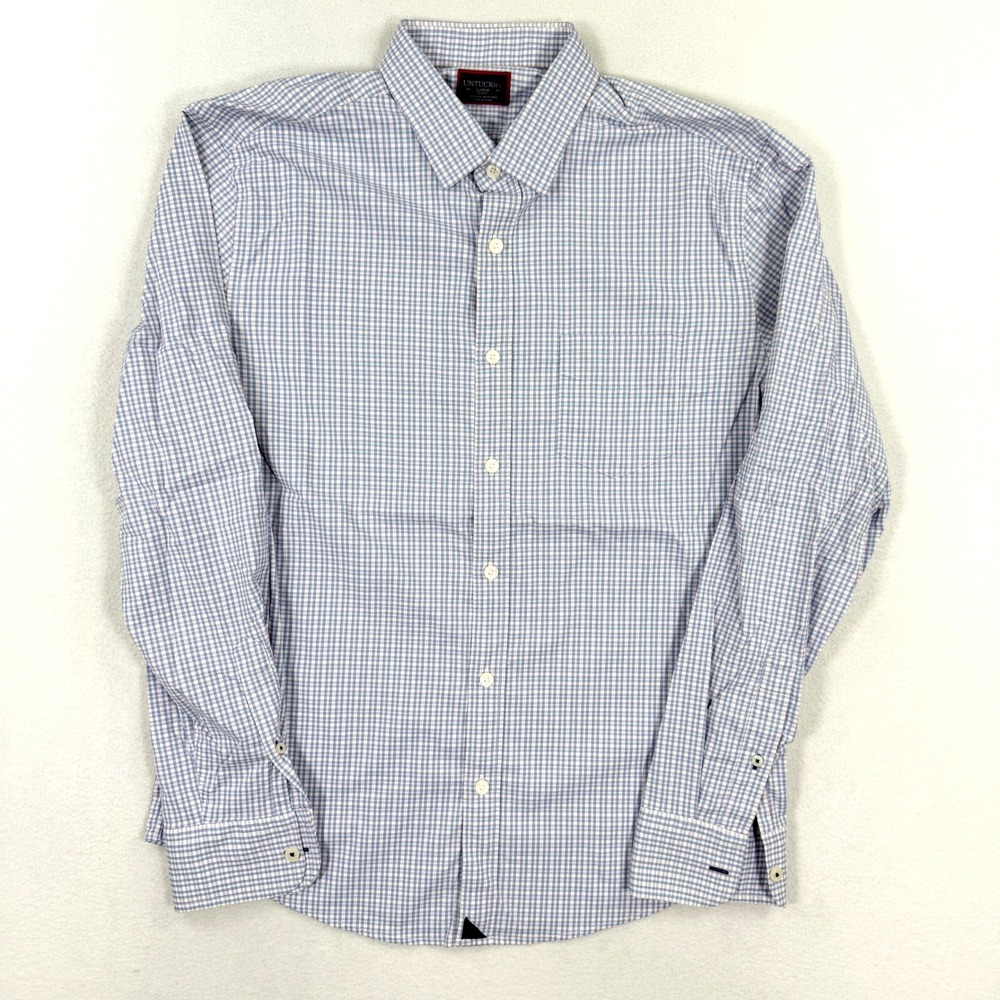 Untuckit Slim Fit Performance Button Up Shirt Size L Mens Blue/Pink‎ Plaid
